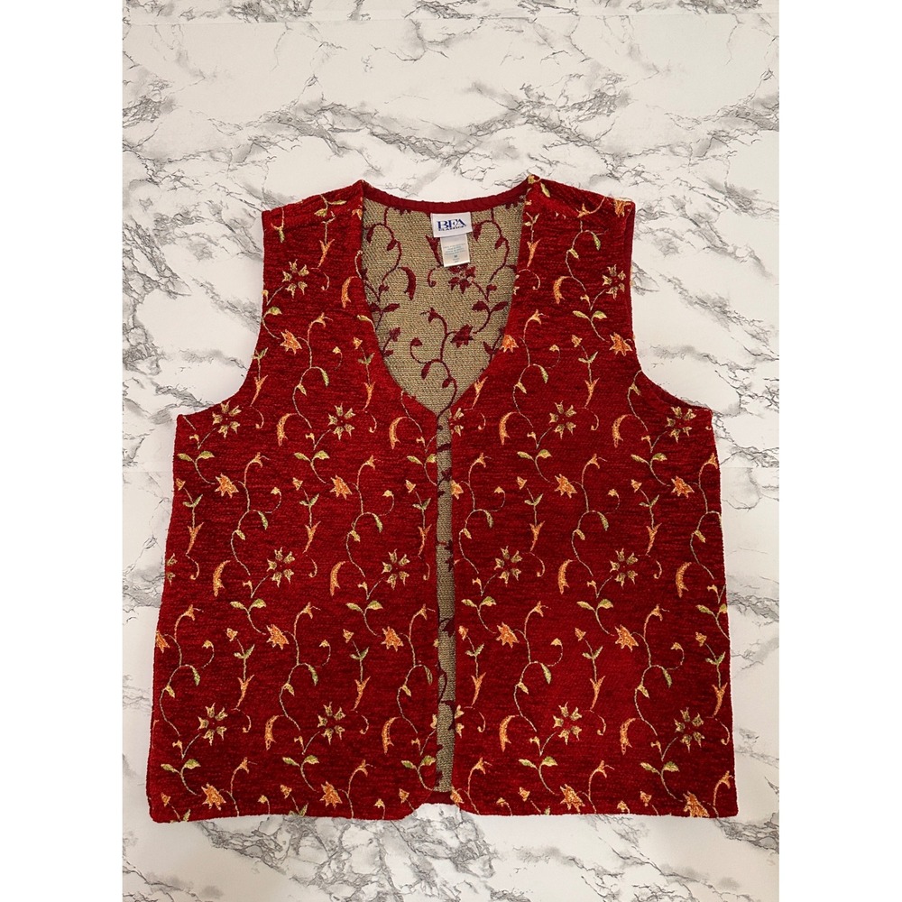BFA Classics Red Floral Tapestry Vest Women Medium Chenille Embroidered Vintage